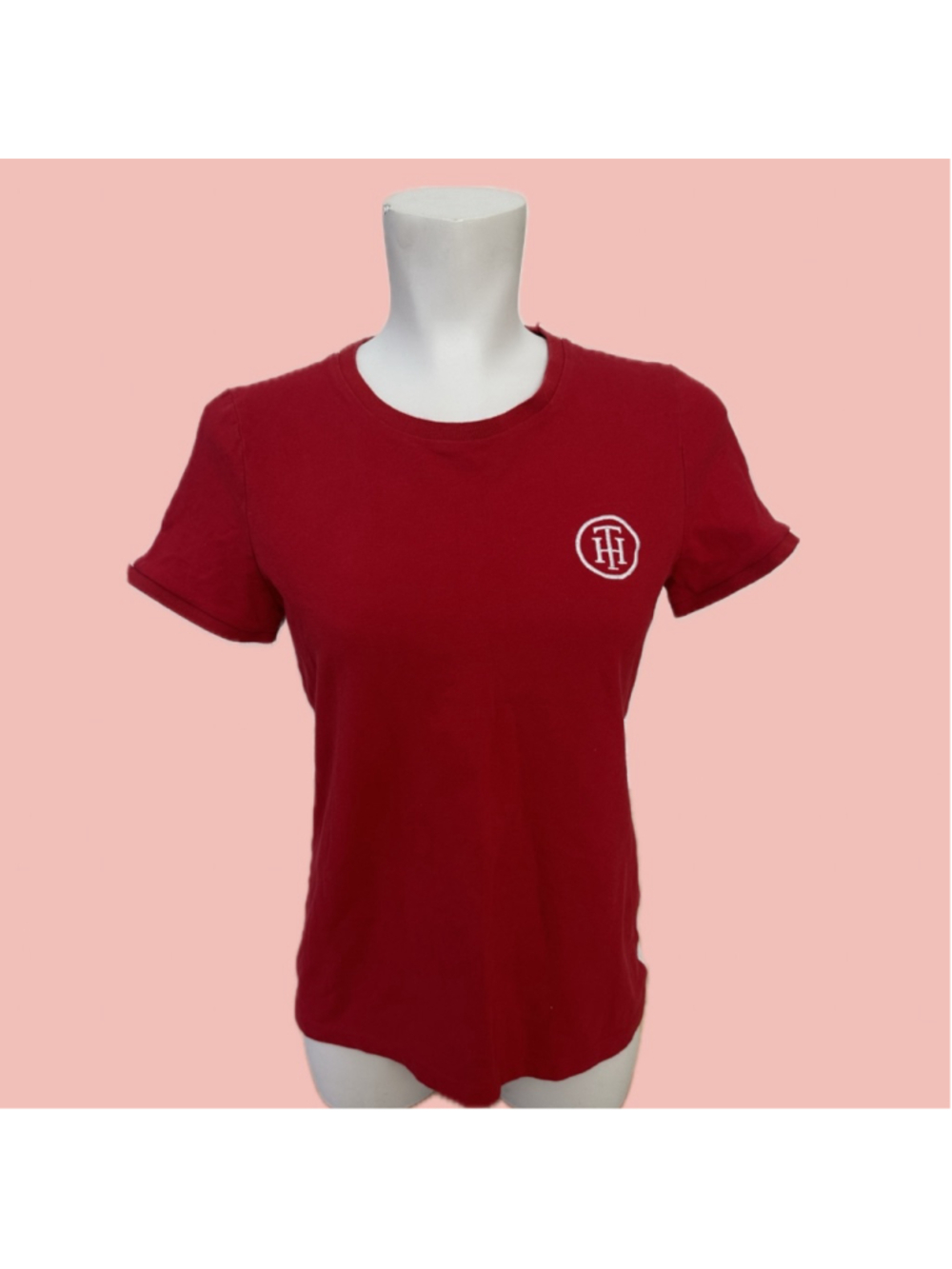 Tommy Hilfiger Red Logo T-Shirt Size M Y2K Cotton Stretch Tee